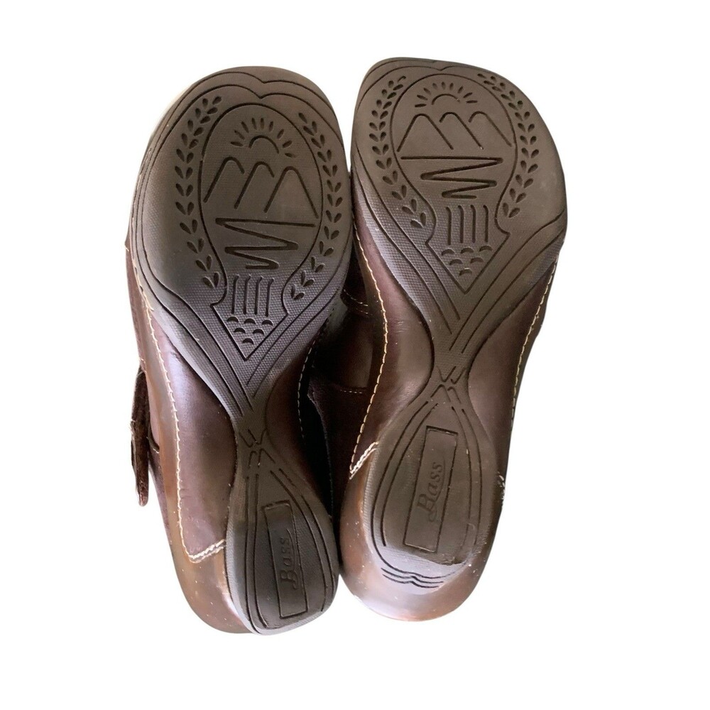 Bass Memphis Clogs  Y2K  Womens 8M  Brown Leather Mary Jane Chunky Heel Mules - Picture 7 of 10